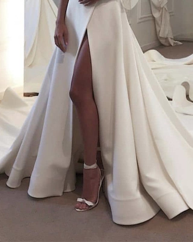 Sleek Satin Strapless Corset Satin Wedding Dress Split