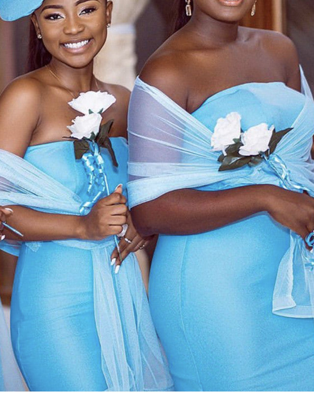 Sleeveless Satin Mermaid Bridesmaid Dresses With Scarf