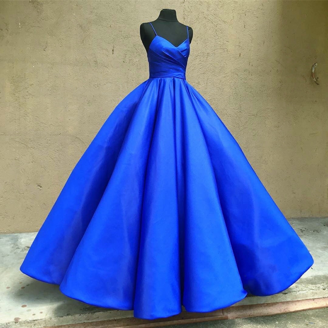 Spaghetti Straps V Neck Satin Wedding Dresses Ball Gowns