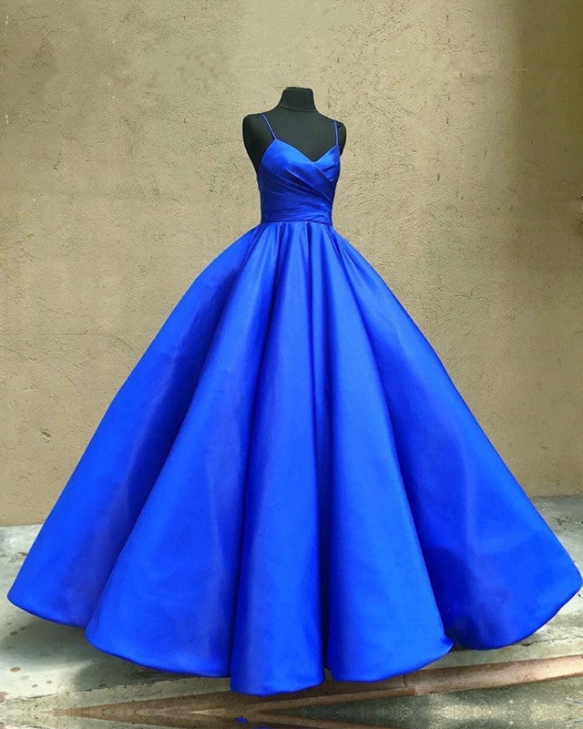 Spaghetti Straps V Neck Satin Wedding Dresses Ball Gowns
