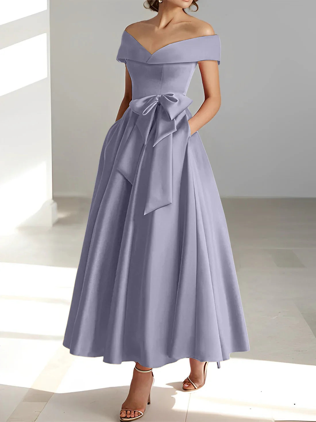 A-line/Princess Off Shoulder Pocket Mother of the bride dresses
