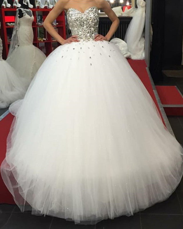 Sweetheart Bodice Corset Wedding Dress Ball Gown Pearl Beaded