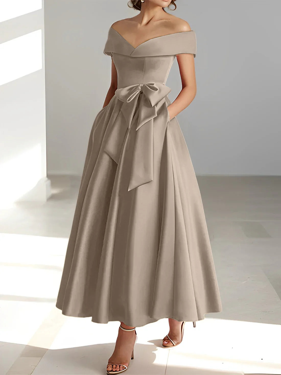 A-line/Princess Off Shoulder Pocket Mother of the bride dresses
