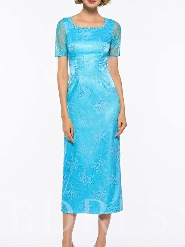 Two Piece Sheath / Column Mother of the Bride Dress Elegant Square Neck Ankle Length Lace 3/4 Length Sleeve with Lace - RongMoon