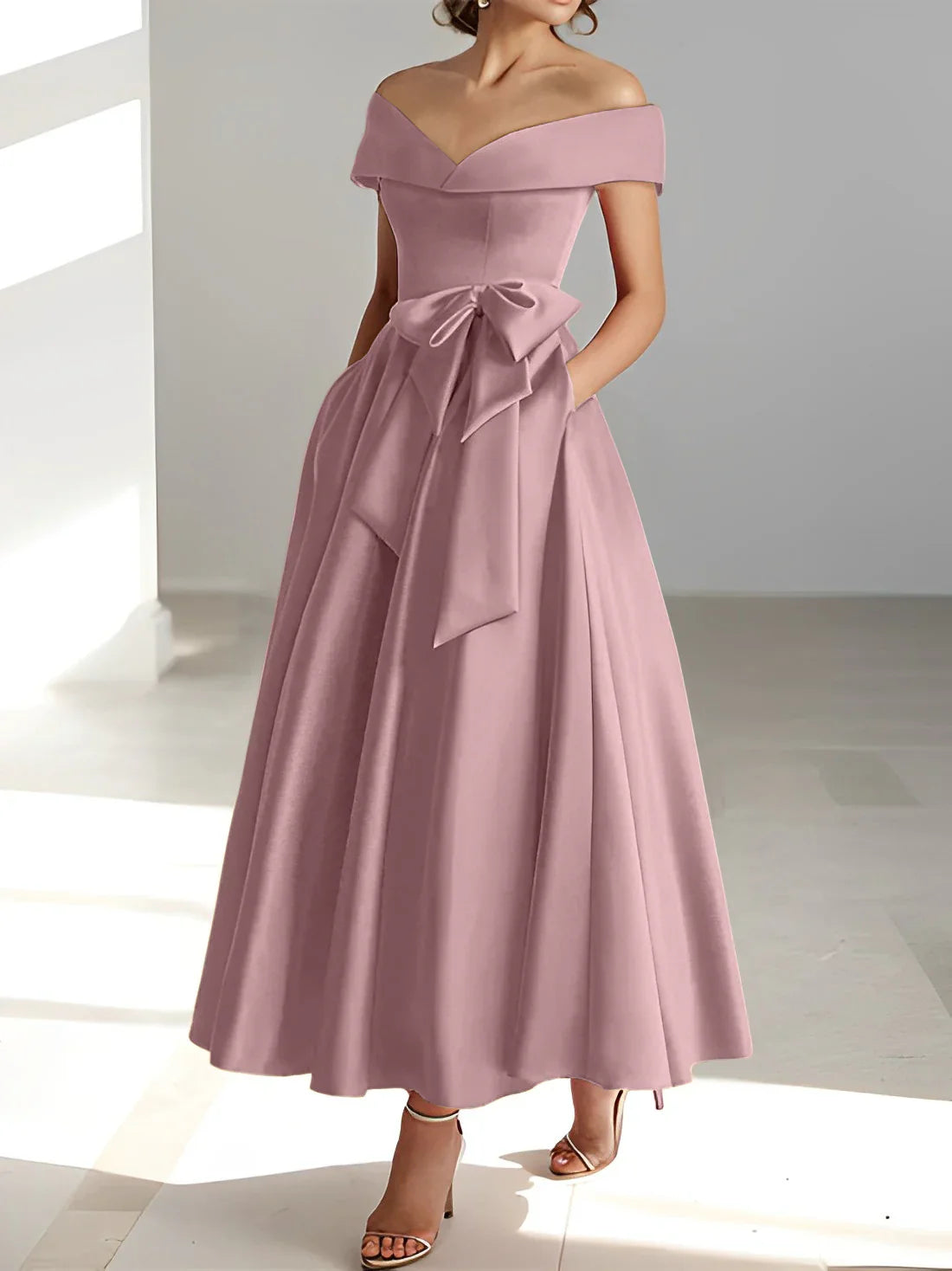 A-line/Princess Off Shoulder Pocket Mother of the bride dresses