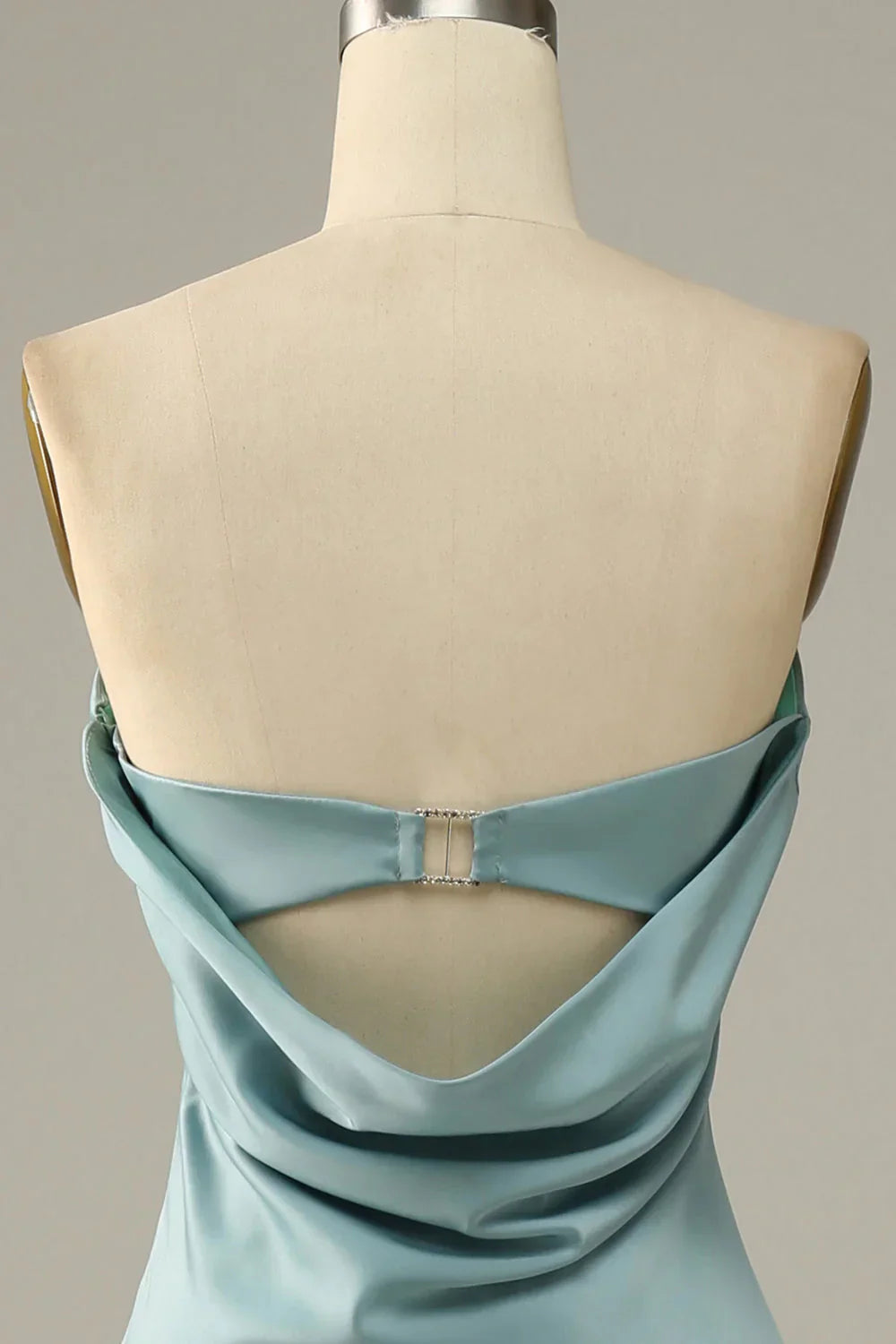 Grey blue fish tail strapless and satin bridesmaid dress