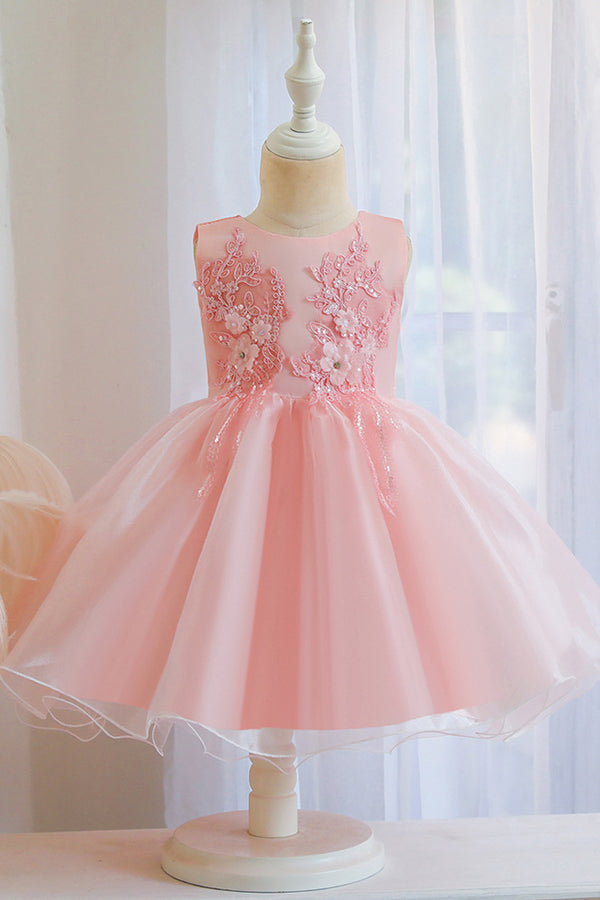 Appliques Sleeveless Tulle Ball Gown Wedding Dress for Flower Girls