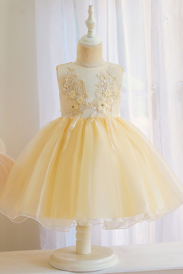 Appliques Sleeveless Tulle Ball Gown Wedding Dress for Flower Girls