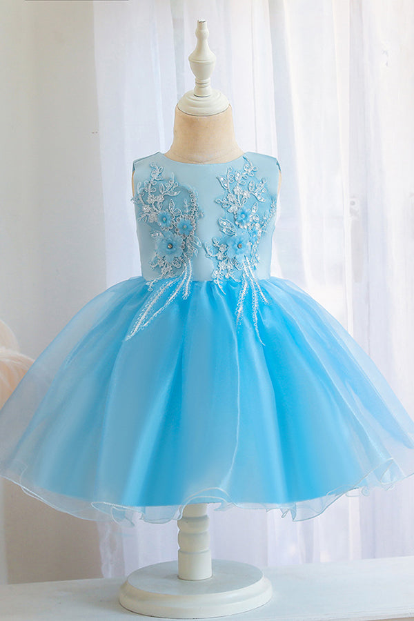 Appliques Sleeveless Tulle Ball Gown Wedding Dress for Flower Girls