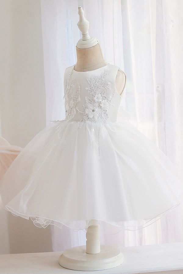 Appliques Sleeveless Tulle Ball Gown Wedding Dress for Flower Girls
