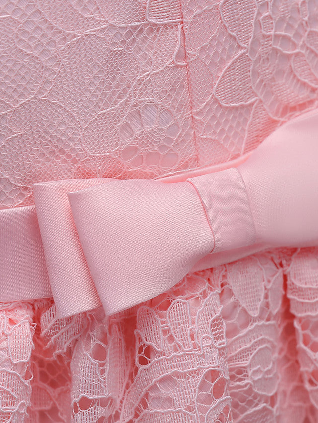 Asymmetrical Lace Dresses with V Wire and Bow Embroidery for Flower Girls