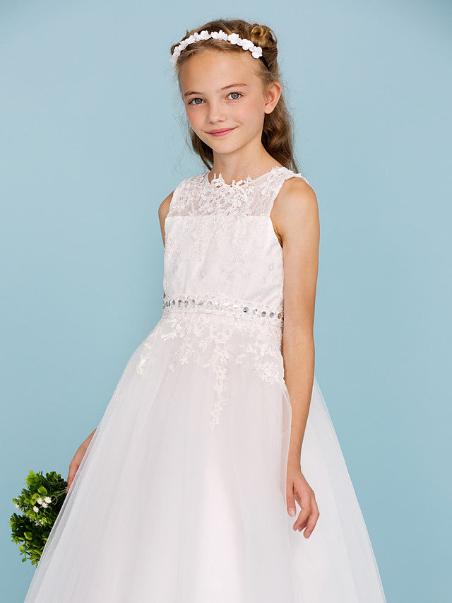 Beautiful Ball Gown Flower Girl Dress with Sash Ribbon and Beading Appliques