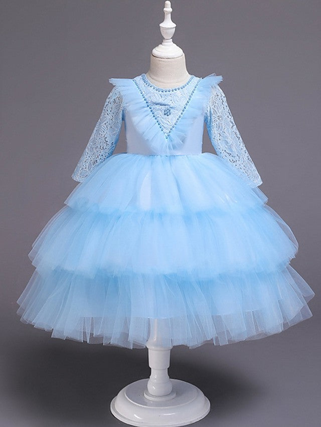 Beautiful Ball Gown Jewel Neck Girl Dresses with Bow Beading and Cascading Ruffles
