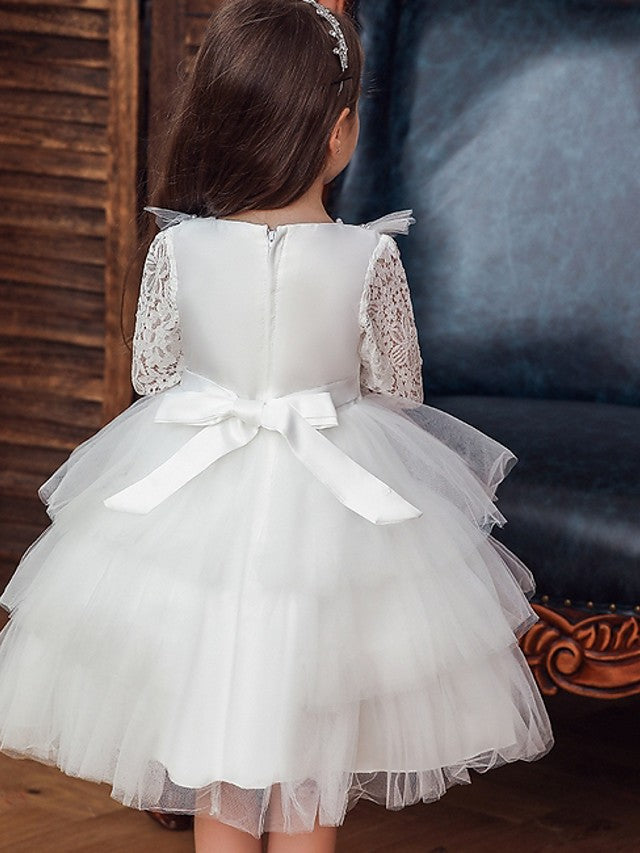 Beautiful Ball Gown Jewel Neck Girl Dresses with Bow Beading and Cascading Ruffles