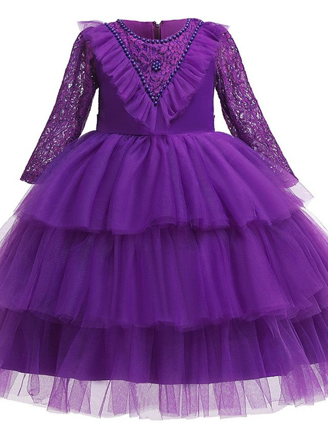 Beautiful Ball Gown Jewel Neck Girl Dresses with Bow Beading and Cascading Ruffles