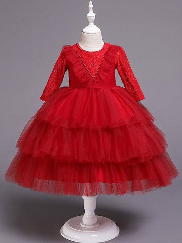 Beautiful Ball Gown Jewel Neck Girl Dresses with Bow Beading and Cascading Ruffles