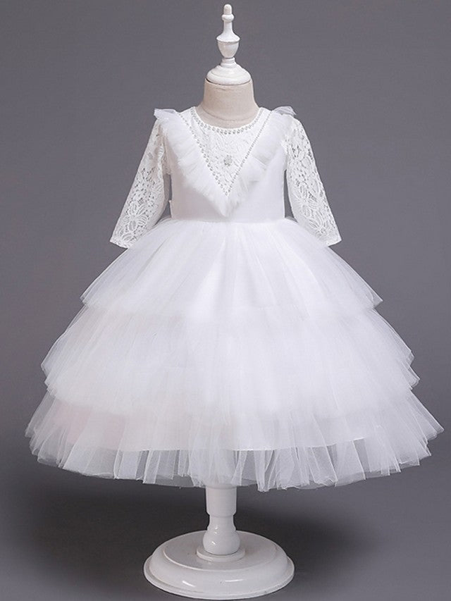 Beautiful Ball Gown Jewel Neck Girl Dresses with Bow Beading and Cascading Ruffles
