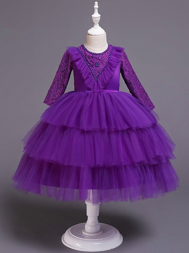 Beautiful Ball Gown Jewel Neck Girl Dresses with Bow Beading and Cascading Ruffles
