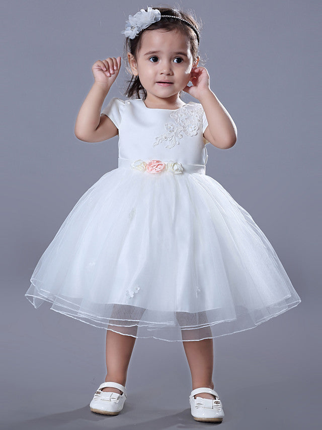 Beautiful Jewel Ball Gown Flower Girl Dress with Satin Tulle and Beadings Embroidery