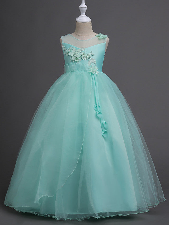 Beautiful Princess Wedding Flower Girl Dress with Belt Appliques