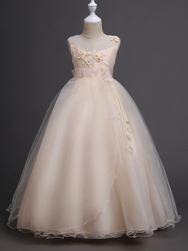 Beautiful Princess Wedding Flower Girl Dress with Belt Appliques