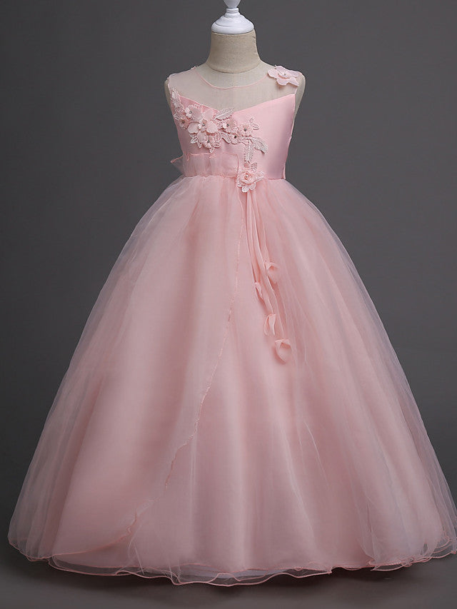 Beautiful Princess Wedding Flower Girl Dress with Belt Appliques