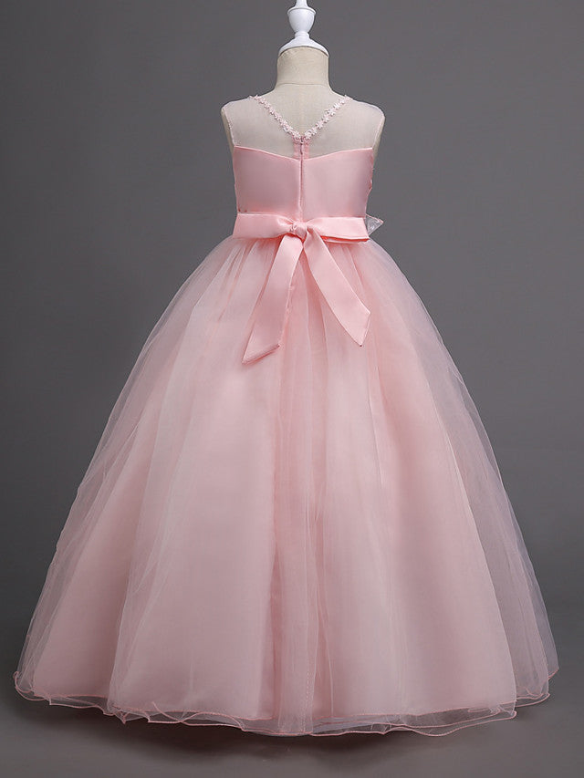 Beautiful Princess Wedding Flower Girl Dress with Belt Appliques
