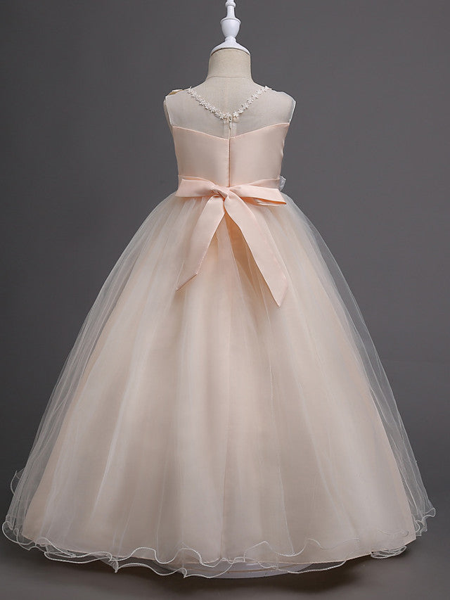 Beautiful Princess Wedding Flower Girl Dress with Belt Appliques