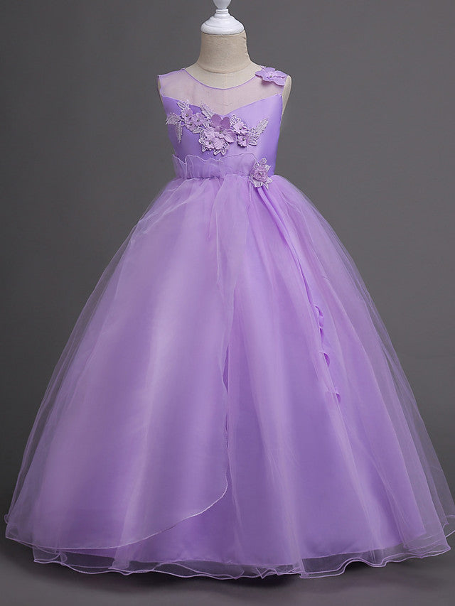 Beautiful Princess Wedding Flower Girl Dress with Belt Appliques