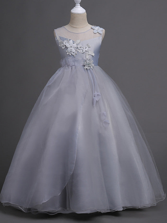 Beautiful Princess Wedding Flower Girl Dress with Belt Appliques
