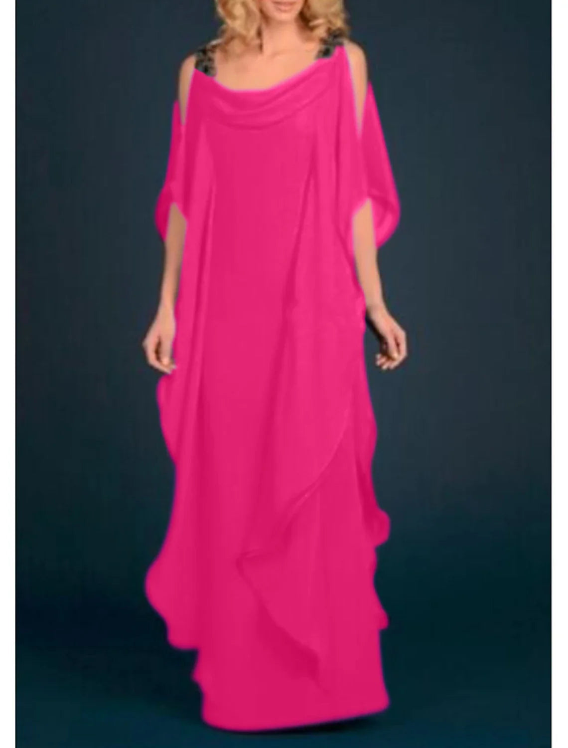 Sheath / Column Mother of the Bride Dress Wedding Guest Elegant Plus Size Scoop Neck Floor Length Chiffon Half Sleeve with Appliques