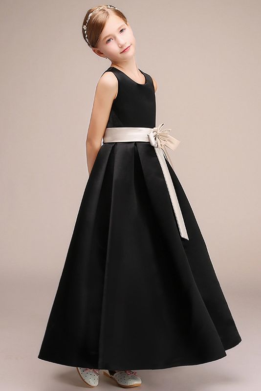 Black Jewel Sleeveless Flower Girl Dress