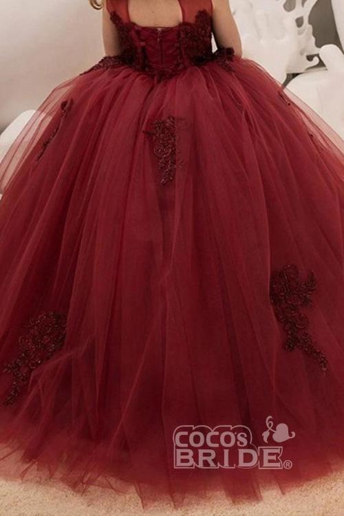 Burgundy Sleeveless Ball Gown Flower Girl Dress with Scoop Neck