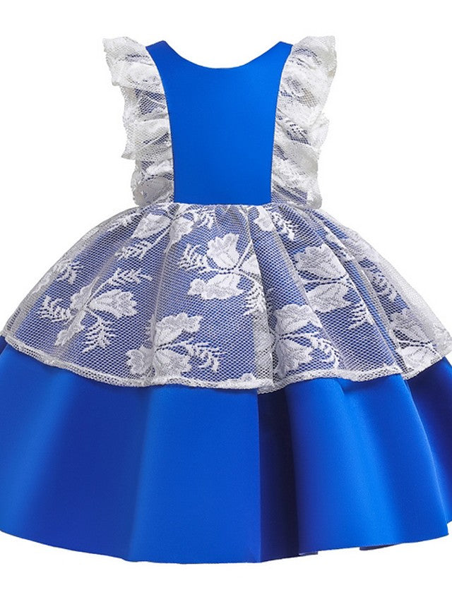 Cap Sleeve Jewel Neck Ball Gown Dress with Bow and Color Block for Flower Girls