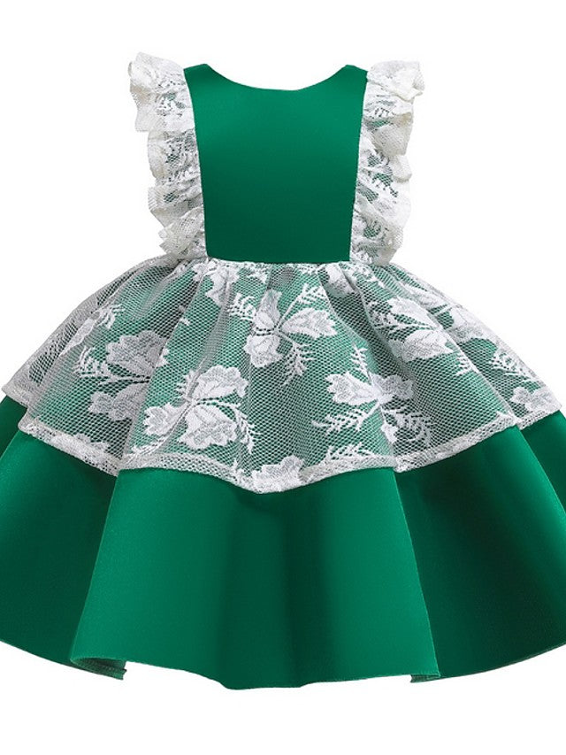 Cap Sleeve Jewel Neck Ball Gown Dress with Bow and Color Block for Flower Girls