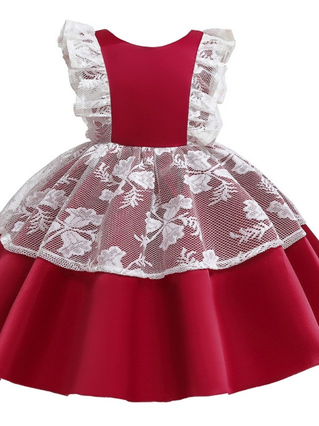 Cap Sleeve Jewel Neck Ball Gown Dress with Bow and Color Block for Flower Girls