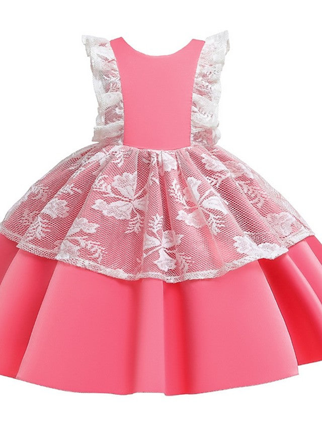 Cap Sleeve Jewel Neck Ball Gown Dress with Bow and Color Block for Flower Girls
