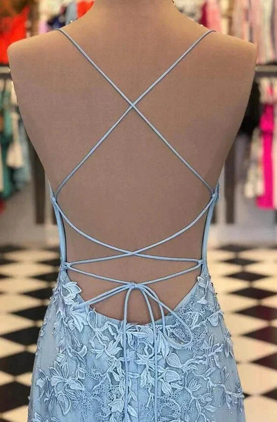 Charming Spaghetti-Straps Appliques Mermaid Long Evening Dress