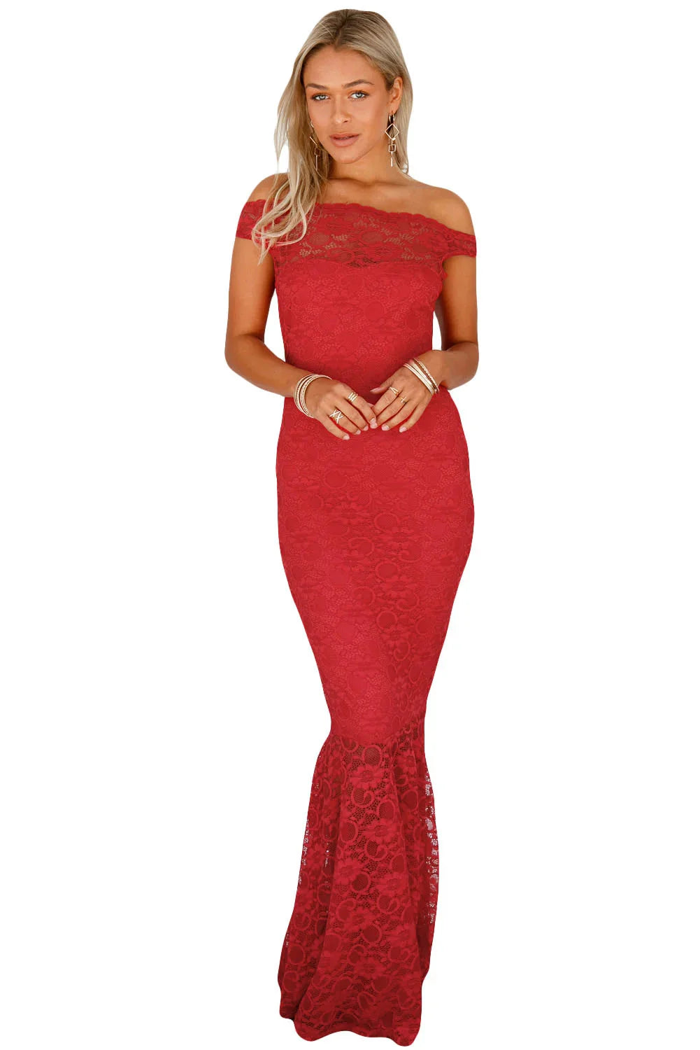 Chic Off-the-Shoulder Mermaid Lace Long Evening Dress