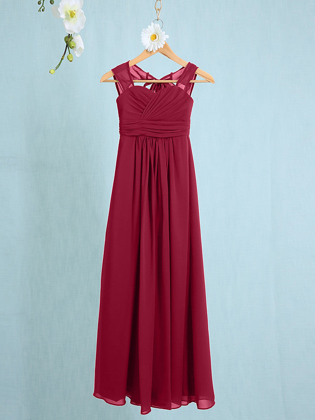 Chiffon Junior Flower Girl Dress with Sheath Column Straps and Ruched Natural Ankle Length