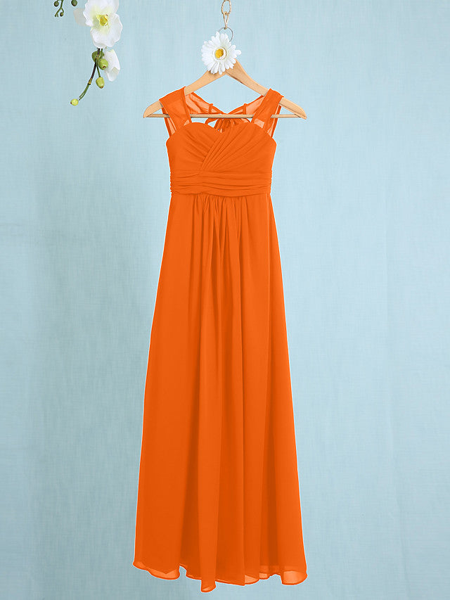 Chiffon Junior Flower Girl Dress with Sheath Column Straps and Ruched Natural Ankle Length