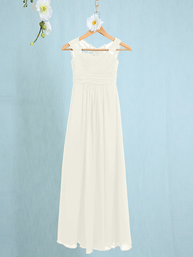Chiffon Junior Flower Girl Dress with Sheath Column Straps and Ruched Natural Ankle Length