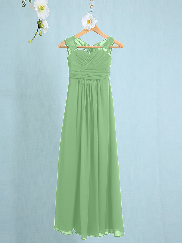 Chiffon Junior Flower Girl Dress with Sheath Column Straps and Ruched Natural Ankle Length