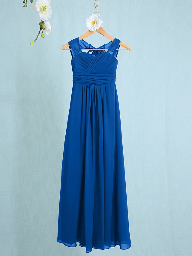 Chiffon Junior Flower Girl Dress with Sheath Column Straps and Ruched Natural Ankle Length