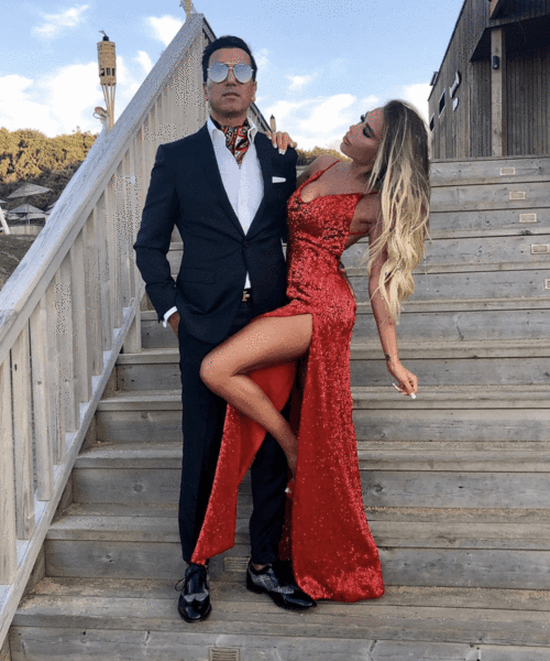 Classic Red Sequined Slit Long Evening Dress Evening Party Gowns Backless