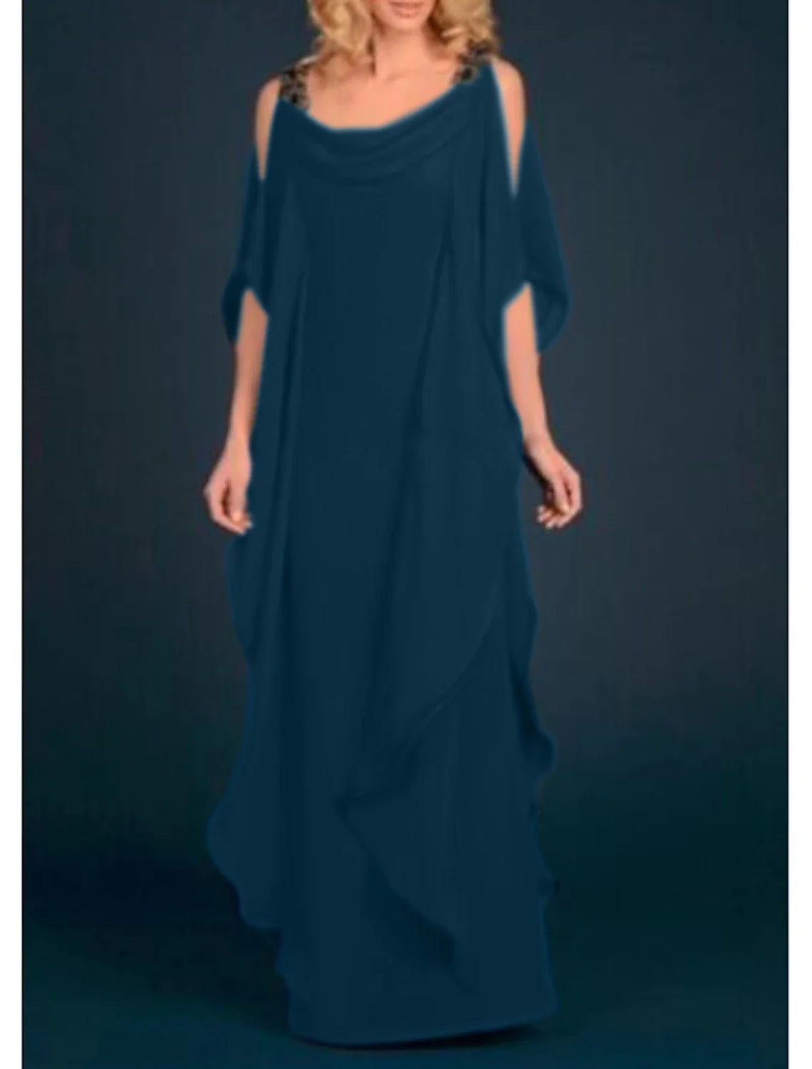 Sheath / Column Mother of the Bride Dress Wedding Guest Elegant Plus Size Scoop Neck Floor Length Chiffon Half Sleeve with Appliques