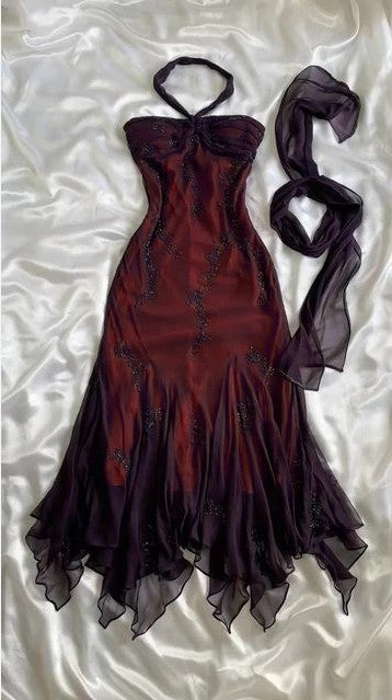 💃 Vintage Blue Tulle& Chiffon Prom Dress for Party&Graduation-90s Elegant Shinny Beaded Evening Gown ED01743