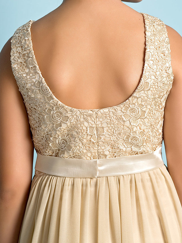 Elegant A-Line Floor Length Lace Junior Bridesmaid Dress