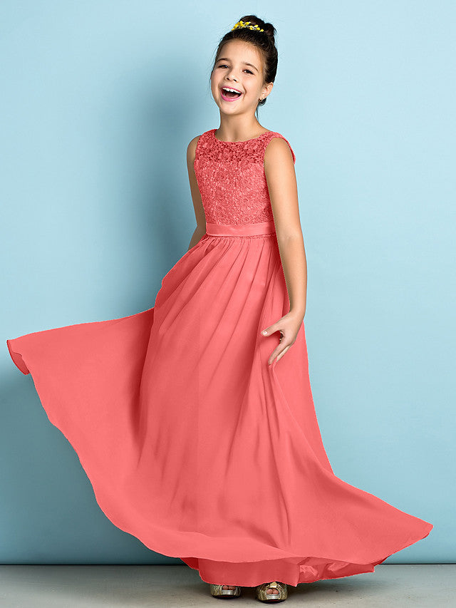 Elegant A-Line Floor Length Lace Junior Bridesmaid Dress