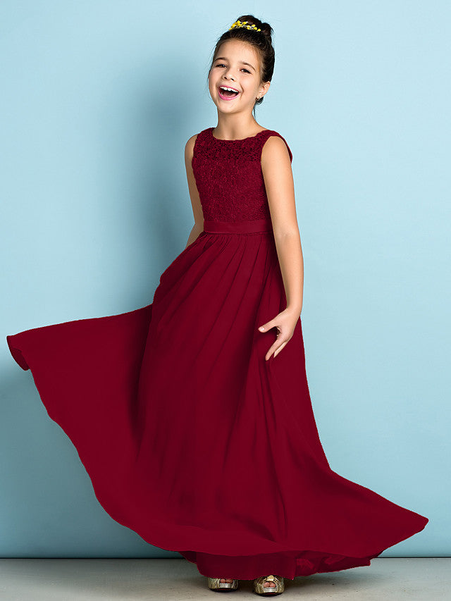 Elegant A-Line Floor Length Lace Junior Bridesmaid Dress